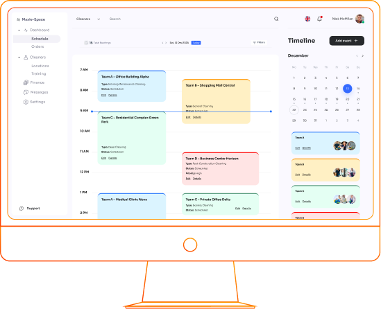 Unified digital workspace dashboard for cleaning services business showing team scheduling, task management, and workforce coordination interface